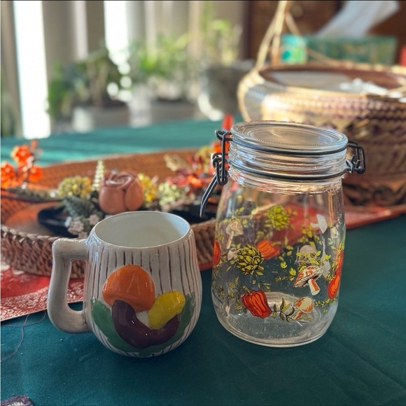 Vintage Mushroom Themed Glass Jar and Ceramic Mug Set - Picture 2 of 11